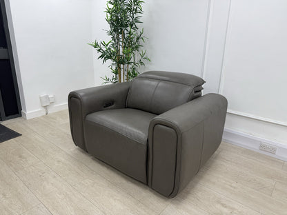 Sofology Premiere Power Recliner Love Seat In Trusty Embossed Leather Grey