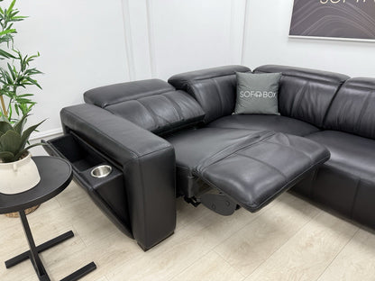 DFS Crusade Heated Recliner Corner Sofa Black Leather
