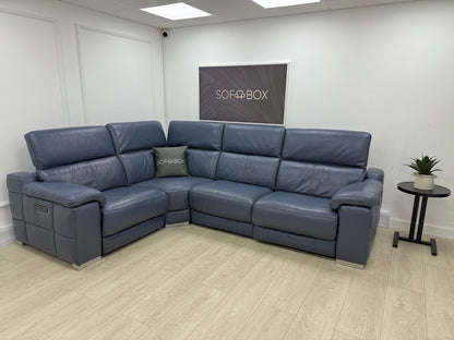 Sofology Laurence Power Recliner Corner Sofa In Smoke Blue Leather