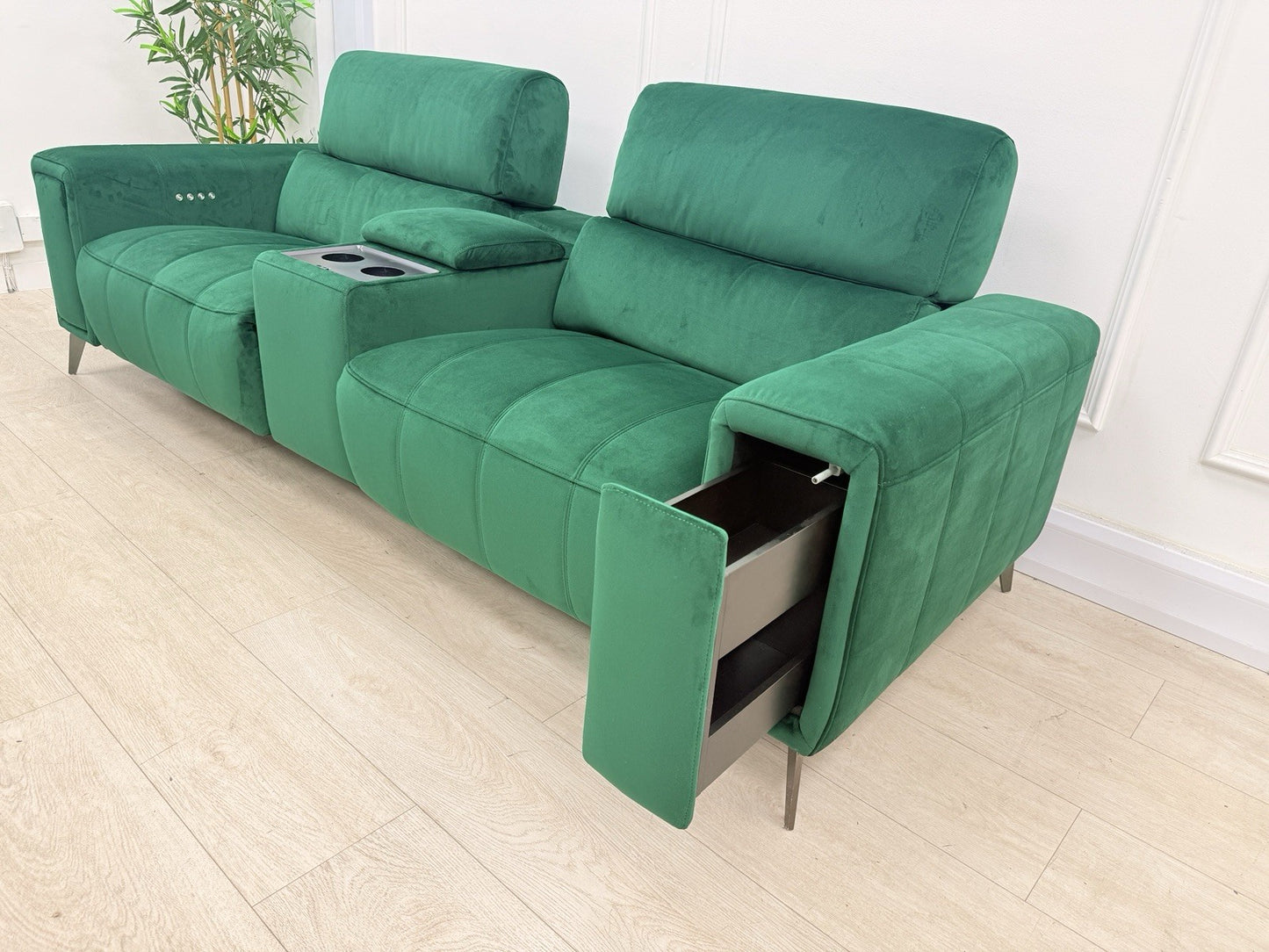 DFS Showcase 3 Seater Power Recliner Cinema Sofa In Emerald Green Fabric