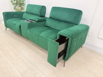 DFS Showcase 3 Seater Power Recliner Cinema Sofa In Emerald Green Fabric