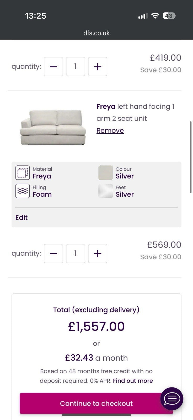 DFS Freya Corner Sofa 2c2 In Silver