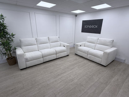 DFS Davis Power Recliner 3 & 2 Seater Sofa Set In Snow Fabric