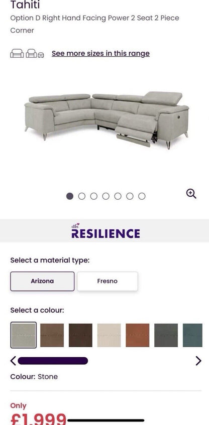 DFS Tahiti XL Power Recliner Corner Sofa In Stone