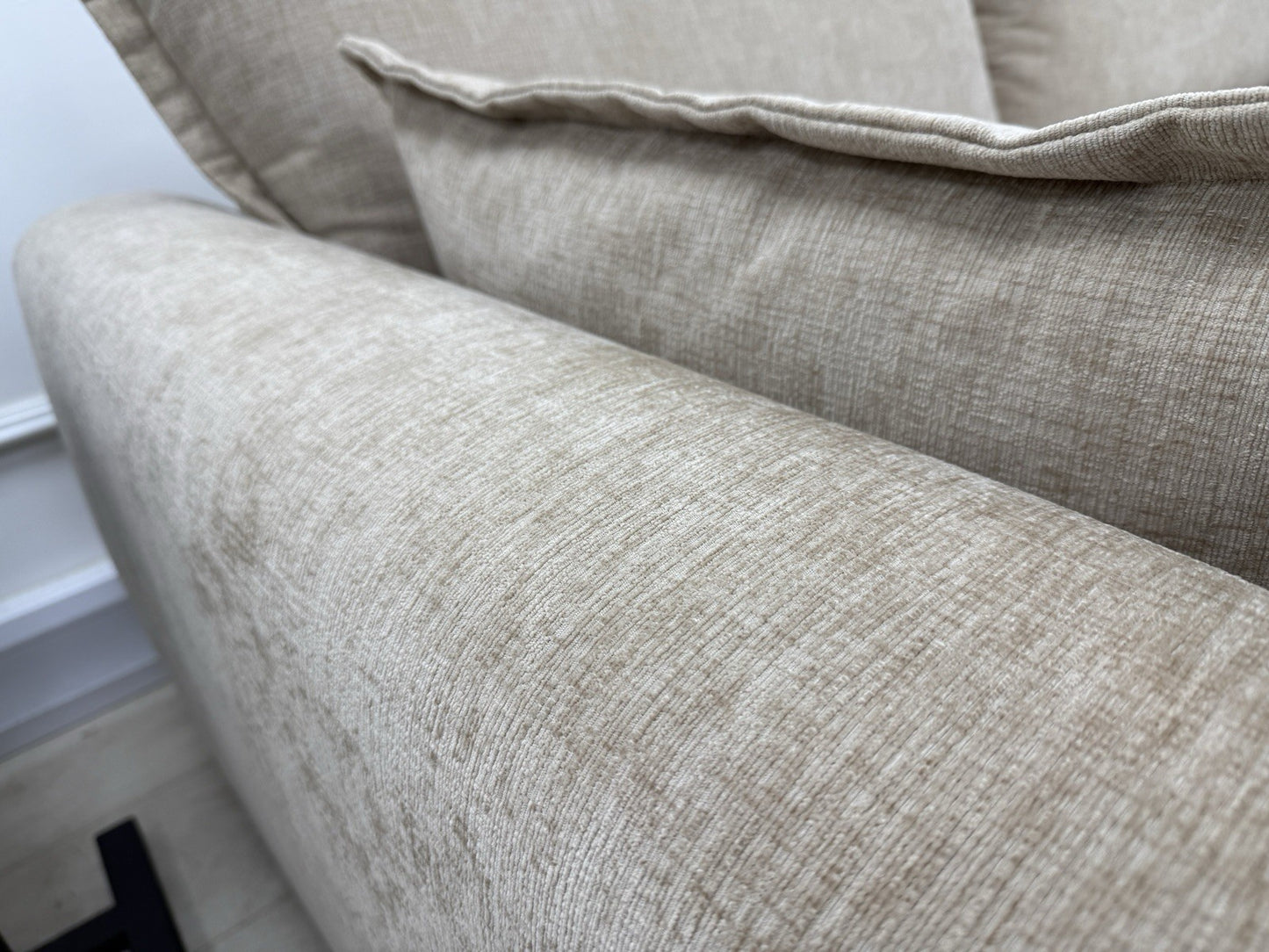 DFS Somerford 3 Seater Sofa, Armchair & Footstool In Mink Fabric