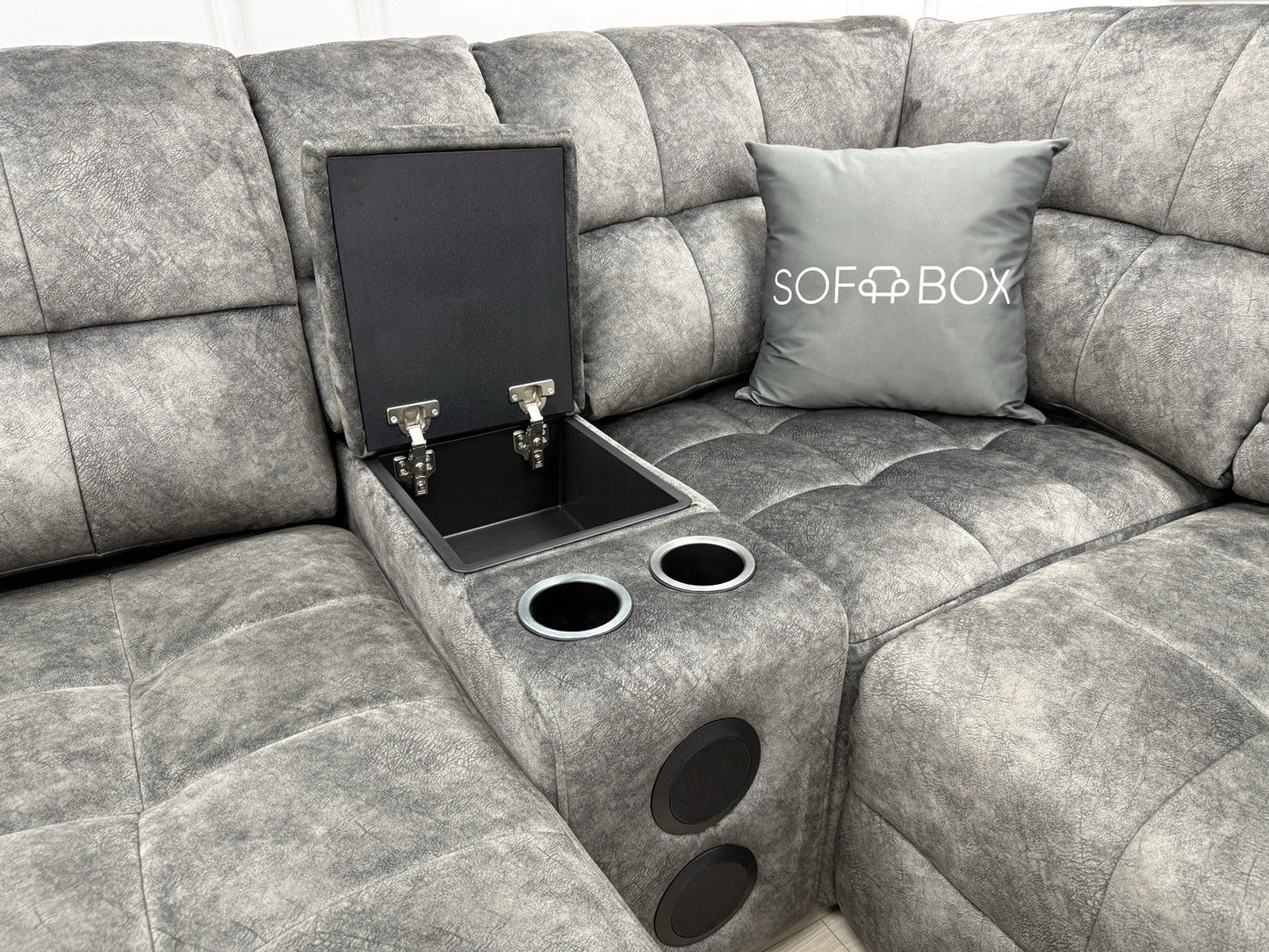 DFS Steller Corner Power Motion Chaise Sofa In Grey Mason Fabric
