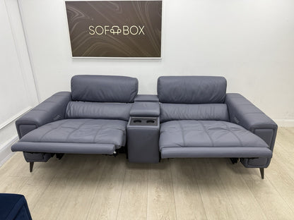 DFS Showcase 3 Seater Power Recliner Cinema Sofa In Denim Leather Fabric