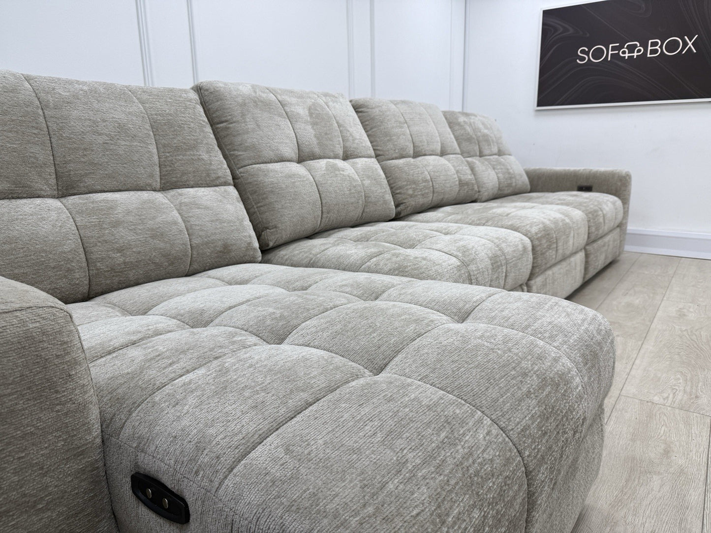 DFS Steller XL Power Recliner Chaise Sofa In Taupe Fabric