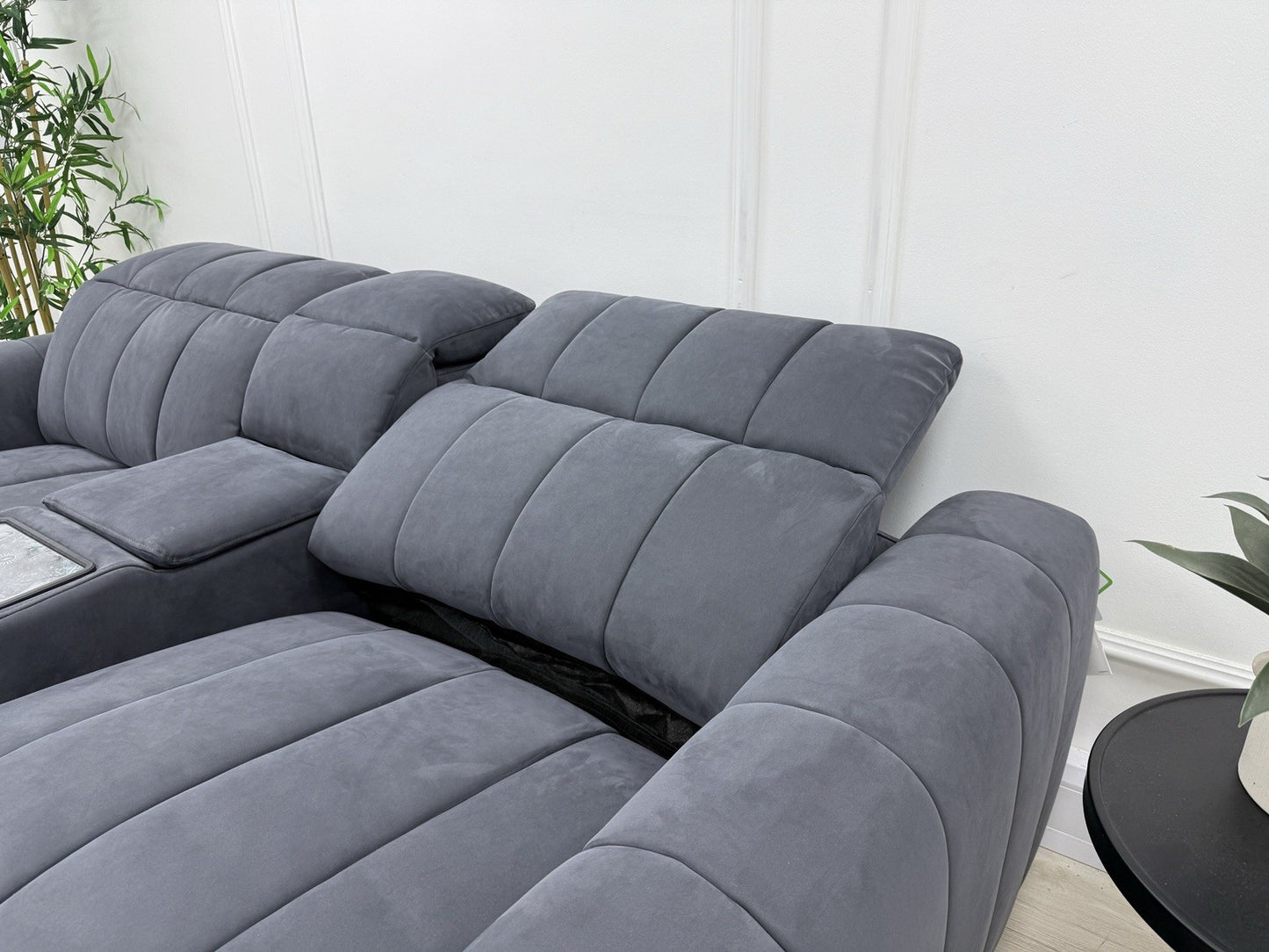 Sofology The Paramount 2.5 Seater Sofa Recliner/Headrest In Nubuck Charcoal