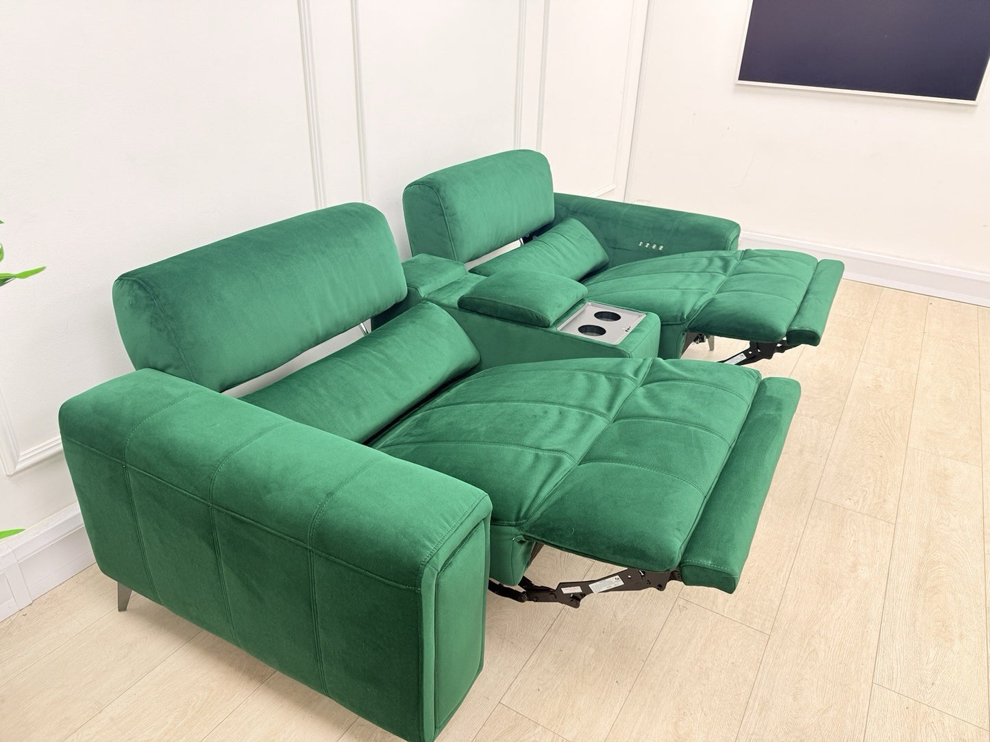 DFS Showcase 3 Seater Power Recliner Cinema Sofa In Emerald Green Fabric