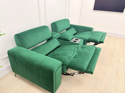 DFS Showcase 3 Seater Power Recliner Cinema Sofa In Emerald Green Fabric