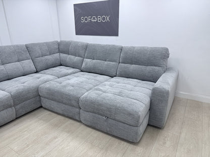 DFS Steller Power Recliner Slider Corner Sofa In Mist Grey Fabric