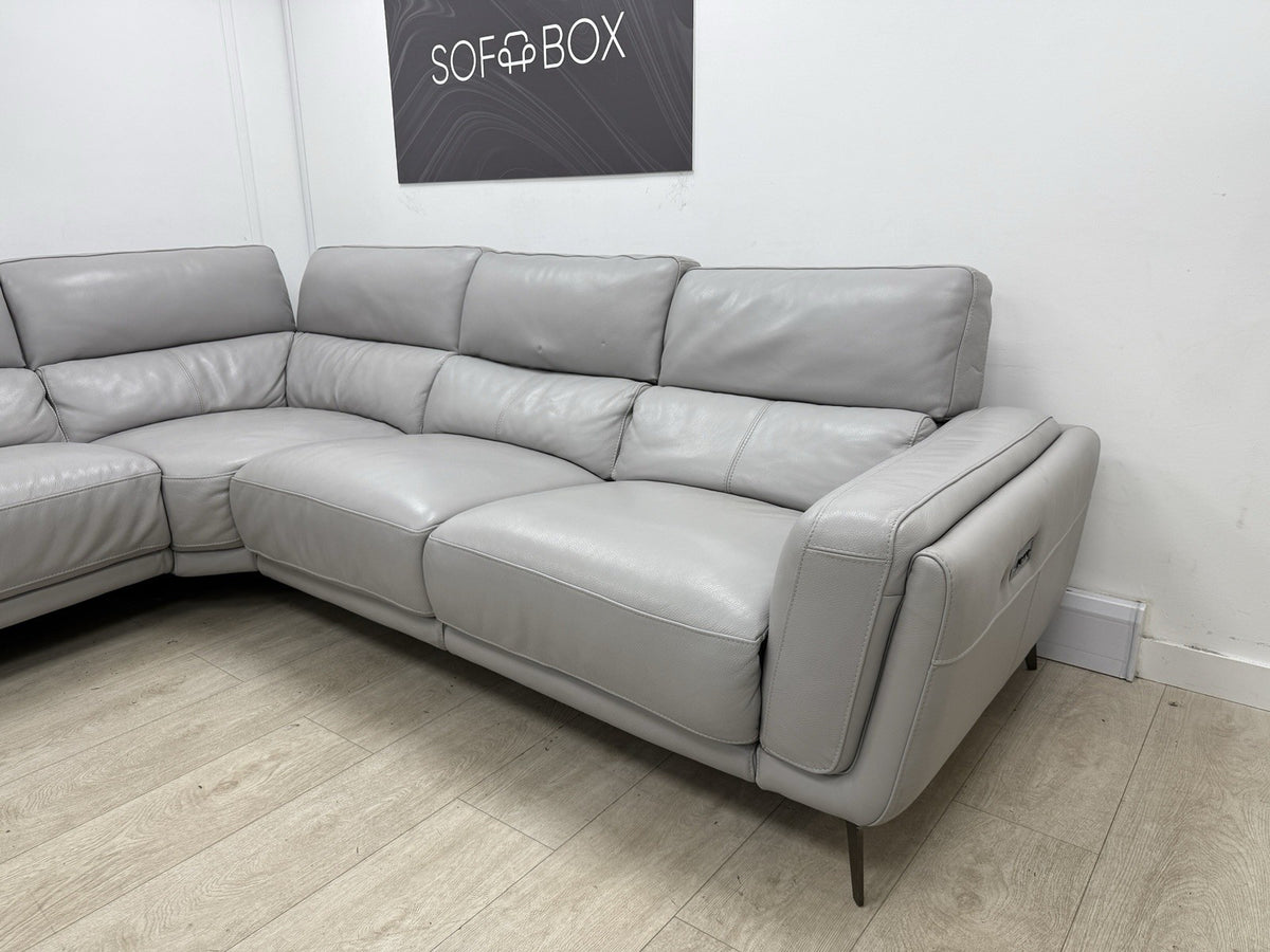 DFS San Antonio Power Recliner Heated Corner Sofa In Misty Grey Leather