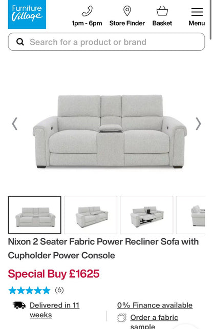 Furniture Village Nixon 2 Seater Power Recliner Sofa In Oyster Fabric