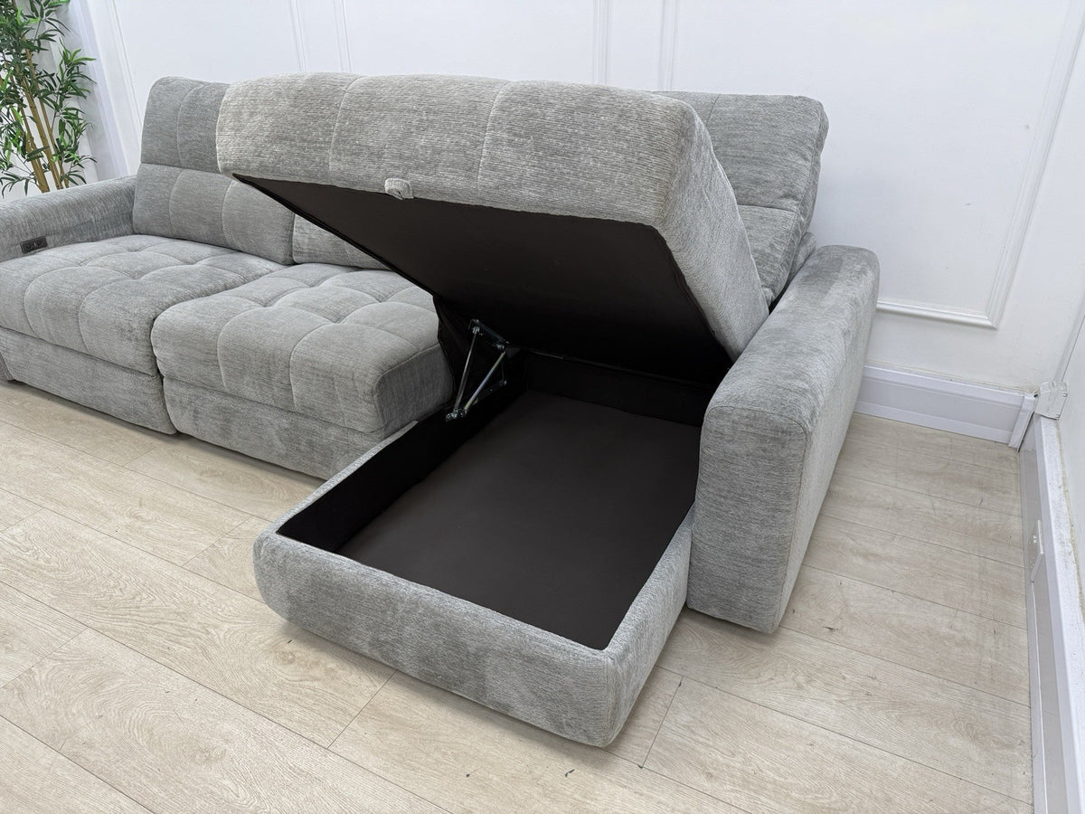 DFS Steller L Shape Power Slider Sofa In Mist Grey