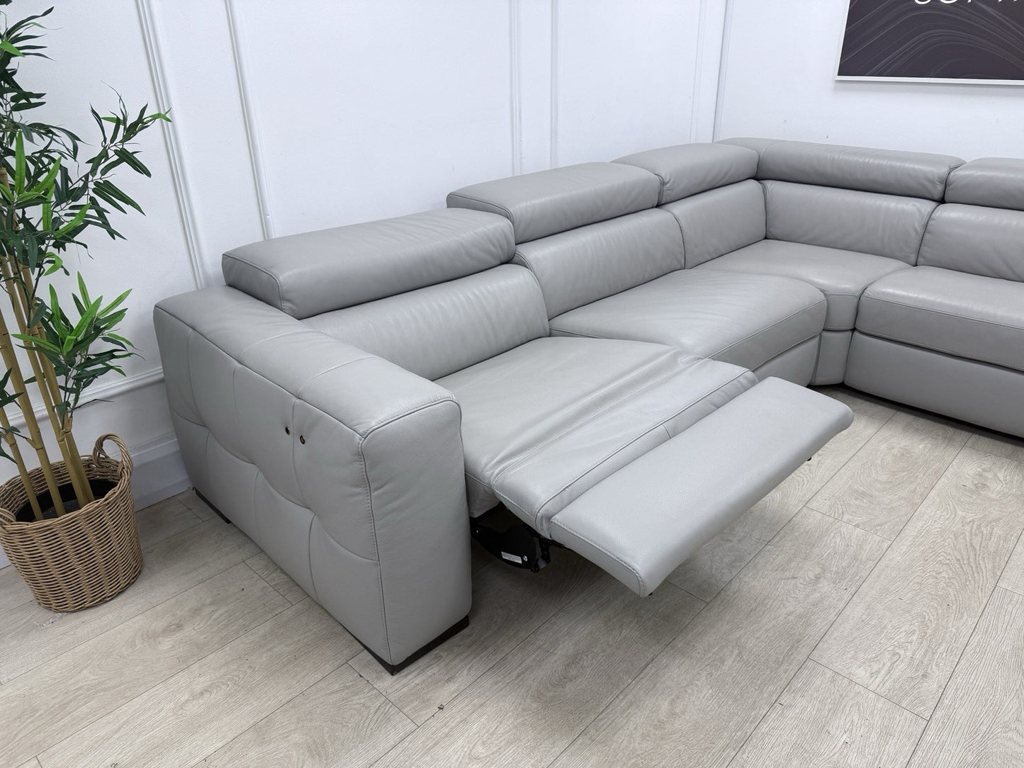 Natuzzi Click Modular Power Recliner Corner Sofa In Grey Leather