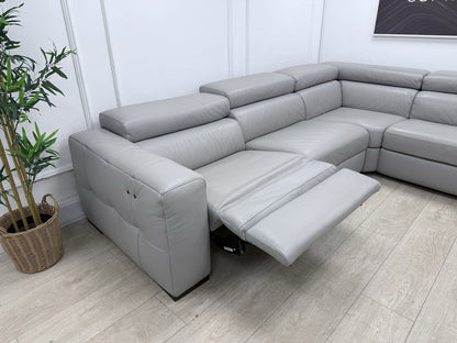 Natuzzi Click Modular Power Recliner Corner Sofa In Grey Leather