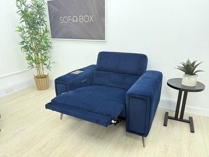 DFS Showcase Power Recliner Chair With Arm Console Cinesound In Blue