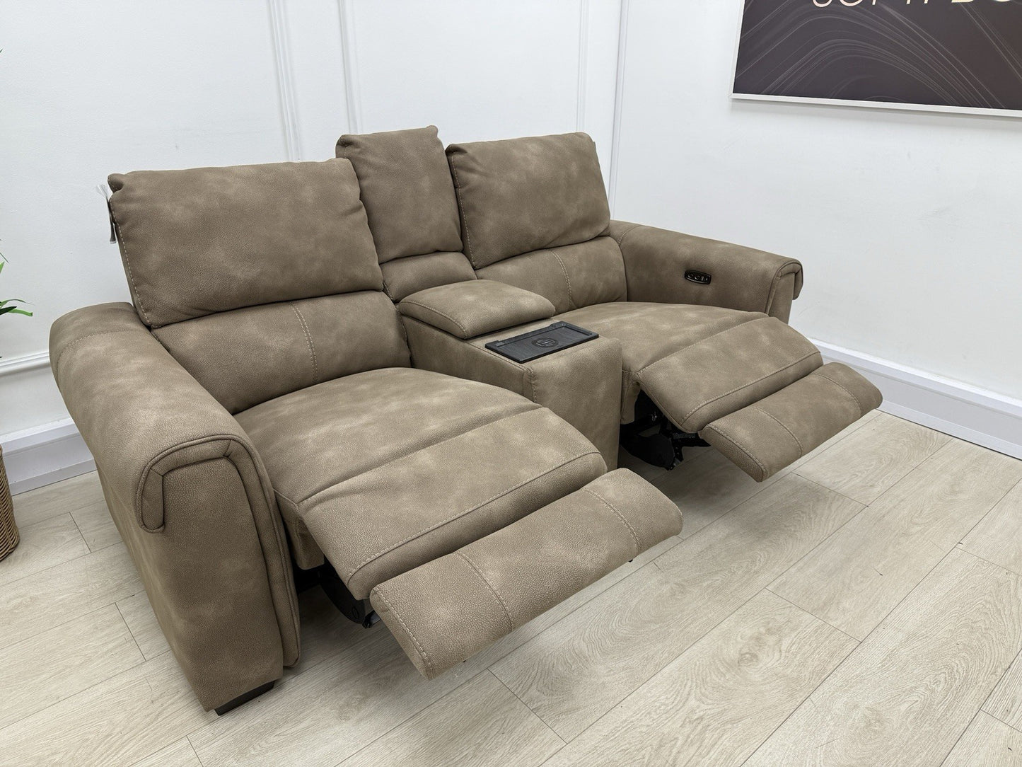 Furniture Village Nixon 2 Seater Power Recliner Sofa In Caramel Fabric