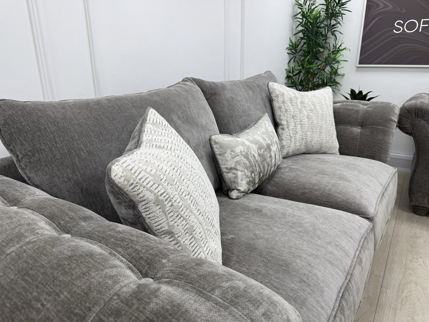 Sofology Highgrove 3 Seater Sofas Set In Grey Chenille Fabric