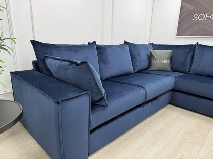 DFS Lovise Velvet Corner Sofa In Navy