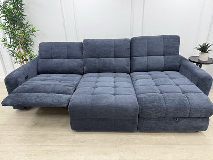 DFS Steller Power Recliner 3 Seater L Shape Sofa In Midnight Navy Fabric