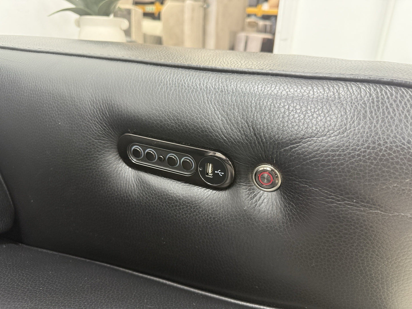DFS Crusade Heated Power Recliner Corner Sofa Black Leather Smart Console Unit