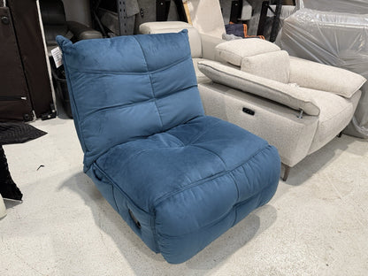 DFS Clarke Swivel Rocker Manual Recliner Chair In Blue Velvet Fabric