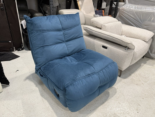 DFS Clarke Swivel Rocker Manual Recliner Chair In Blue Velvet Fabric
