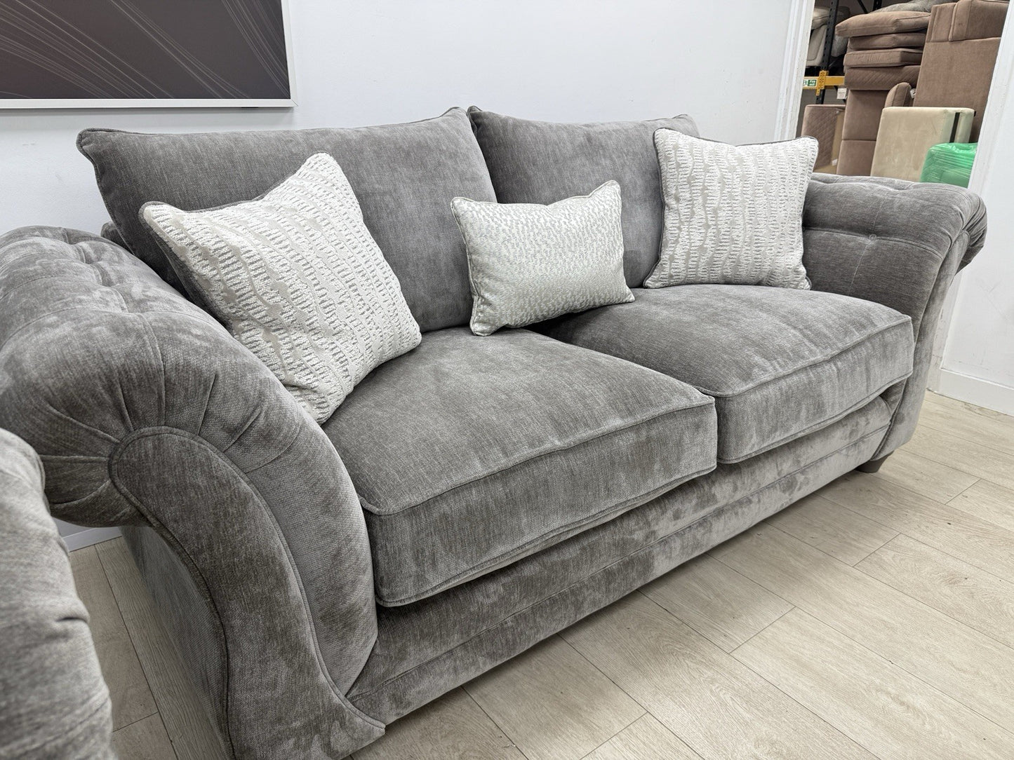 Sofology Highgrove 3 Seater Sofas Set In Grey Chenille Fabric