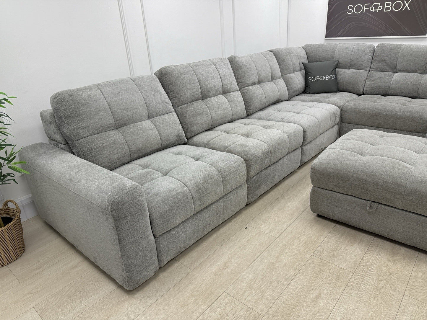 DFS Steller Corner Sofa & Footstool In Mist Grey