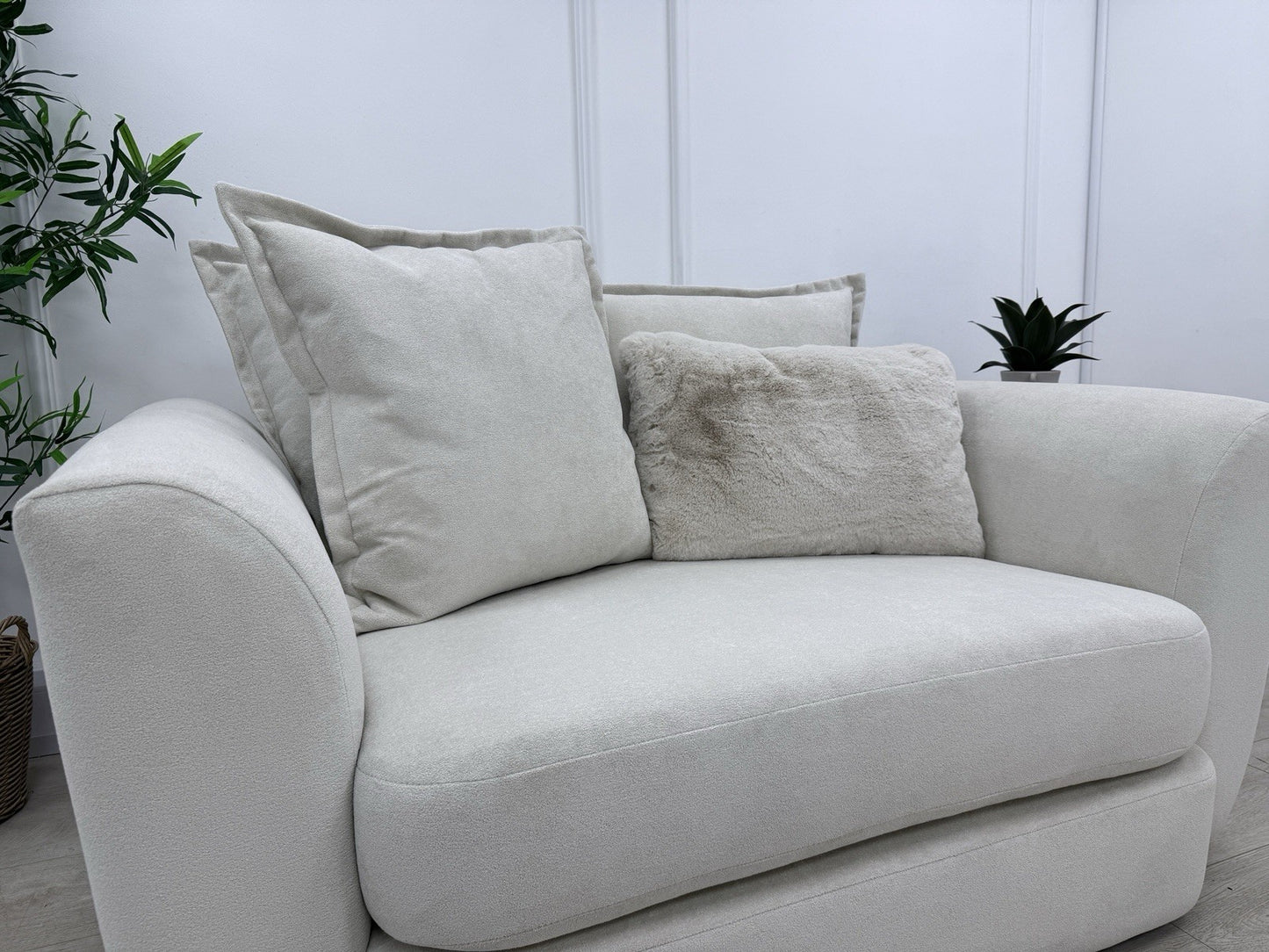 DFS Alani Cuddle Chair Loveseat Sofa In Cream Fabric