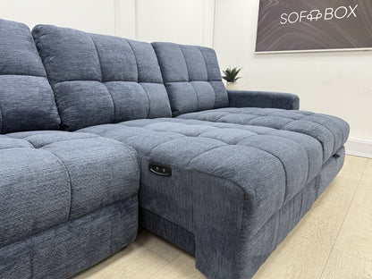 DFS Steller Power Recliner 3 Seater L Shape Sofa In Midnight Navy Fabric