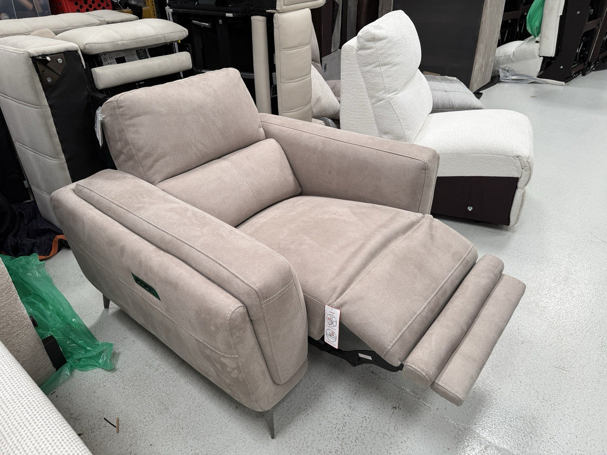 DFS San Mateo Power Recliner Chair In Stone Fabric