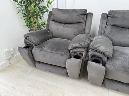 DFS Trek Recliner Corner Sofa & Armchair In Charcoal Velvet