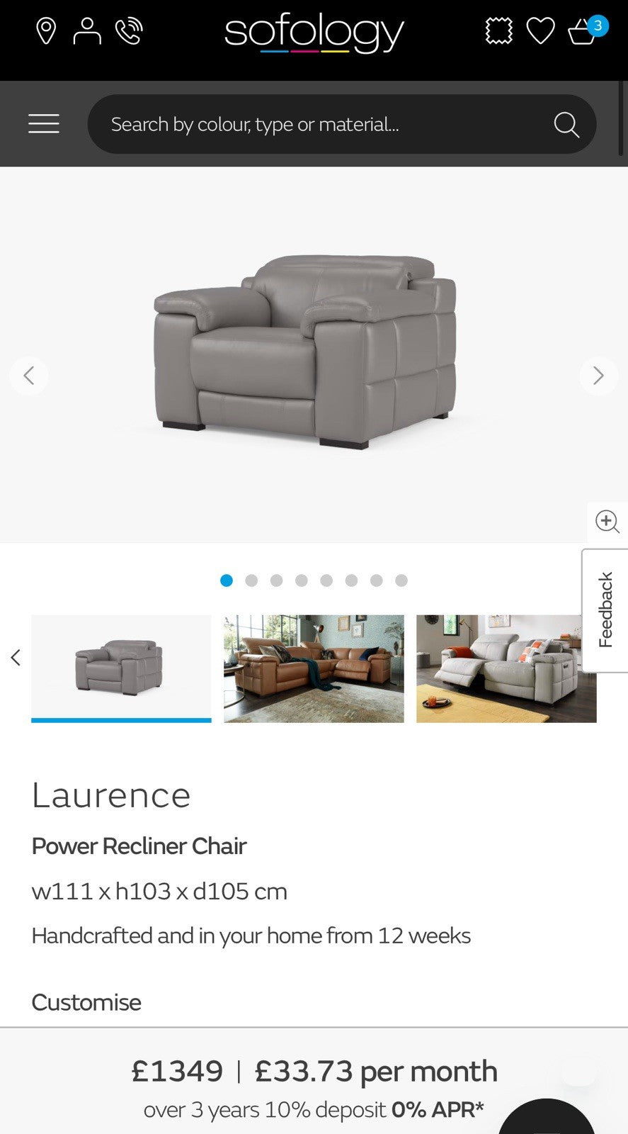 Sofology Laurence Power Recliner Chair In Fossil Grey Leather