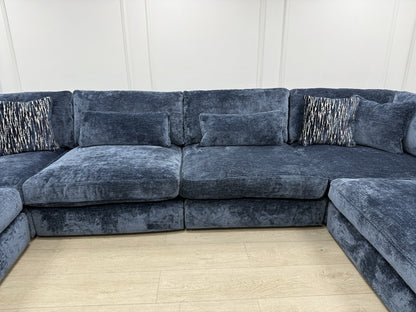 Sofology Bellagio Large U Shape Sofa In Luxury Deep Pile Chenille Denim Fabric