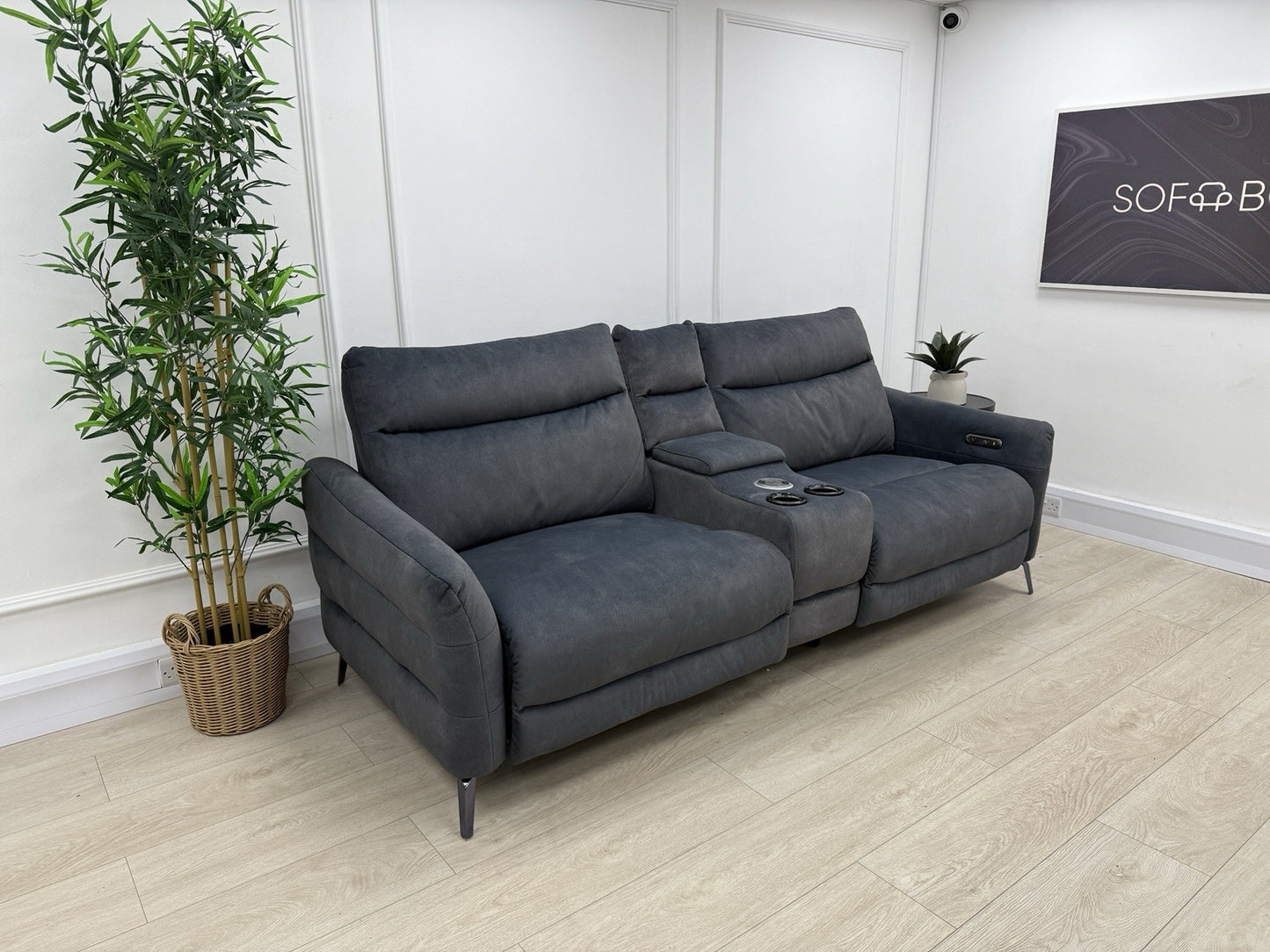 Sofology Renato 2.5 Seater Sofa Recliner Console Unit In Flecked Charcoal