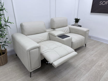 DFS Showcase 2 Seater Cinema Power Recliner Sofa With Console In Frost Leather