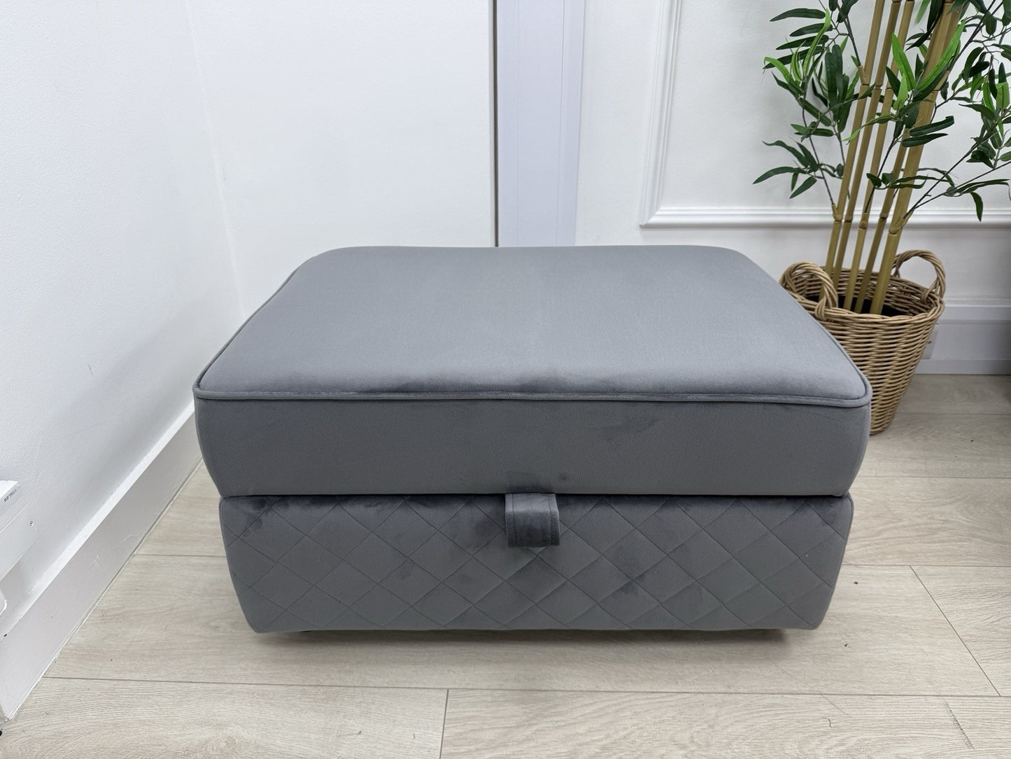 DFS Orka Velvet Storage Footstool In Steel