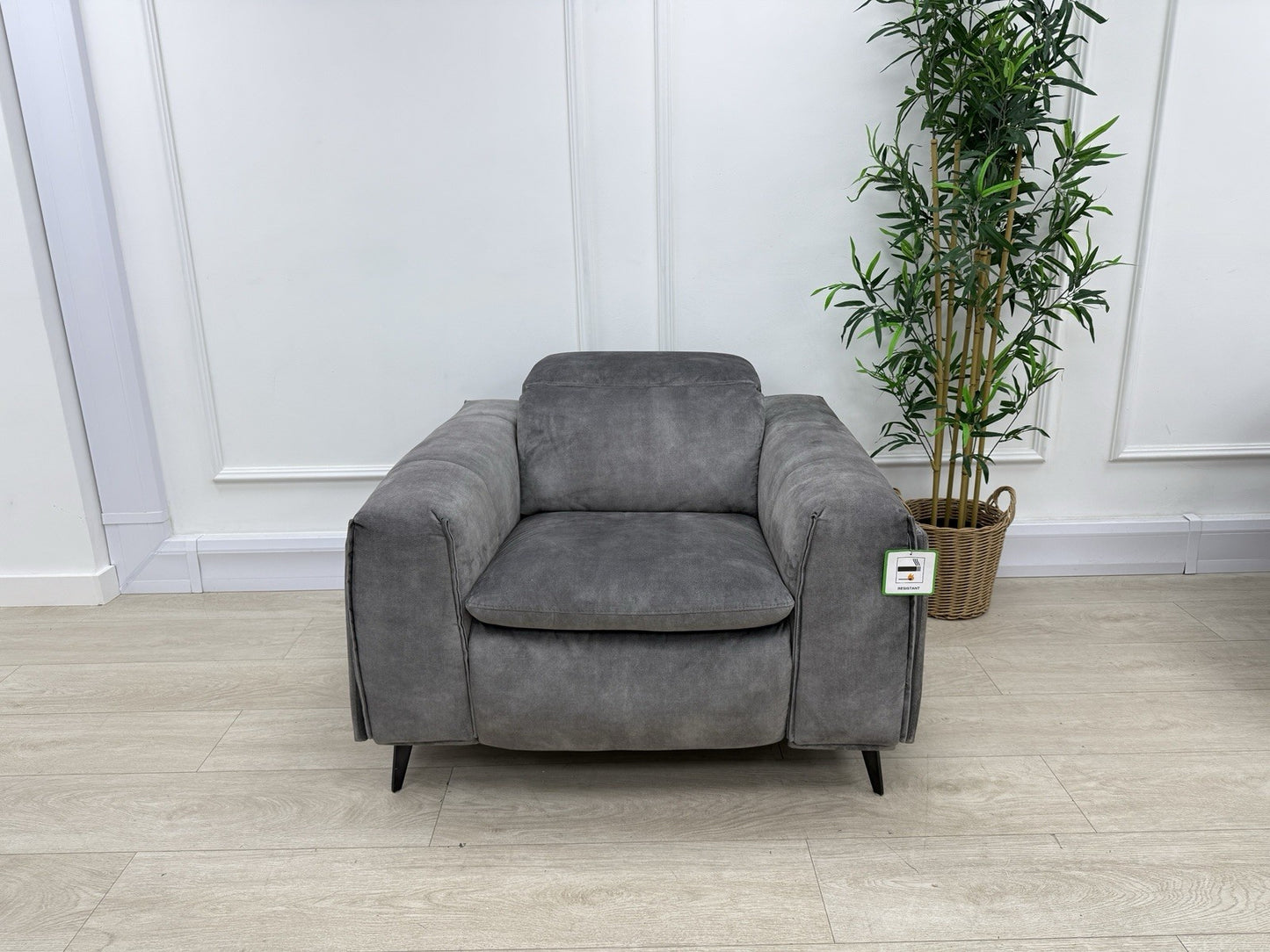 DFS Venosa Heated/Memory/Power Recliner Chair In Smoke Grey Fabric