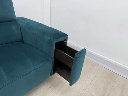DFS Showcase 3 Seater Power Recliner Cinema Sofa In Teal Velvet Fabric