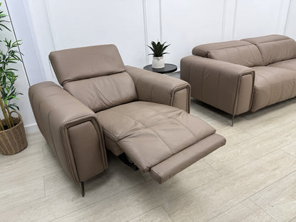 DFS Torren 3 Seater Power Recliner Sofa & Chair Set In Borelli Fawn Leather