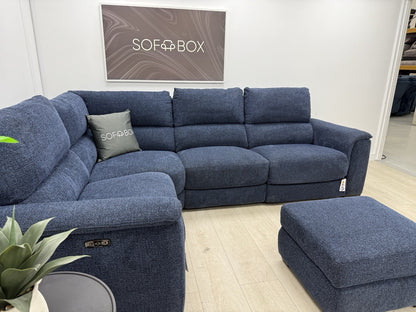 DFS Arwen Power Recliner Corner Sofa Right Hand Facing & Footstool Set In Navy