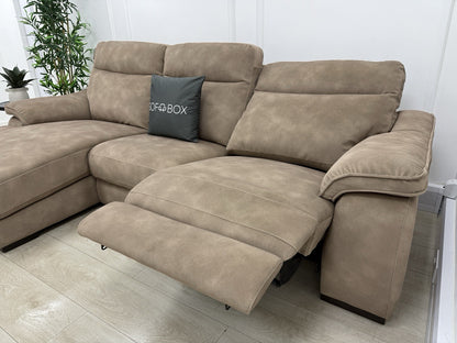 Fishpools Caruso 3 Seater Chaise Power Recliner Sofa In Sand Fabric