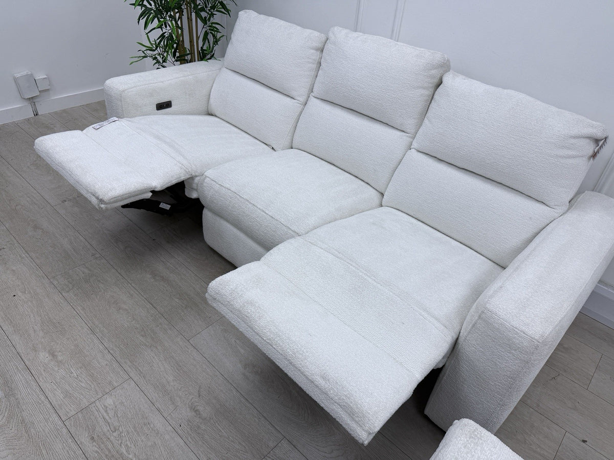 DFS Davis Power Recliner 3 & 2 Seater Sofa Set In Snow Fabric