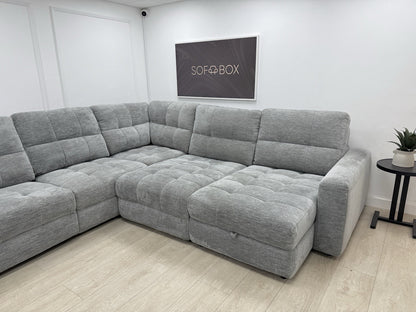 DFS Steller Power Recliner Slider Corner Sofa In Mist Grey Fabric