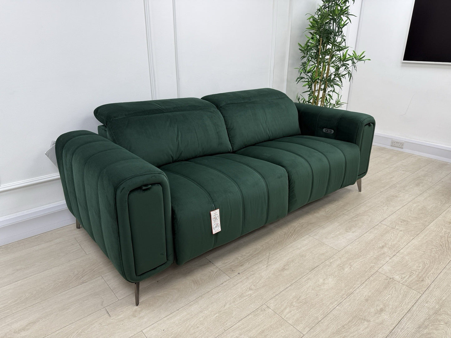 DFS Trip / Torren / Showcase Power Recliner 3 Seater Sofa In Bottle Green Velvet