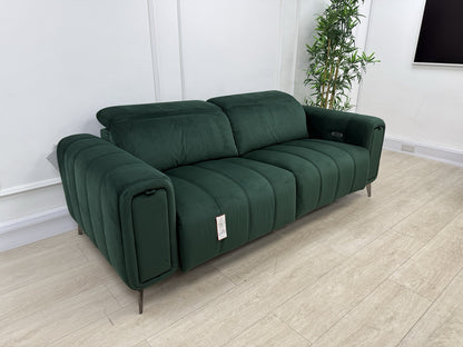 DFS Trip / Torren / Showcase Power Recliner 3 Seater Sofa In Bottle Green Velvet