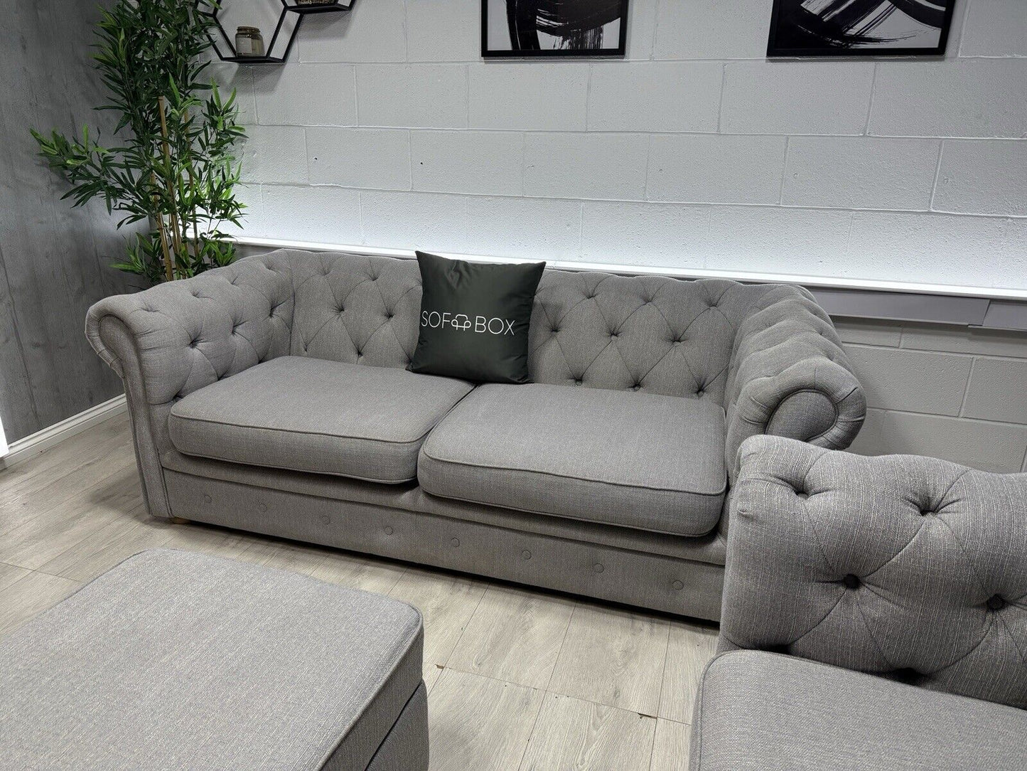 DFS Belair 3 & 2 Seat Sofa Set With Footstool In Grey